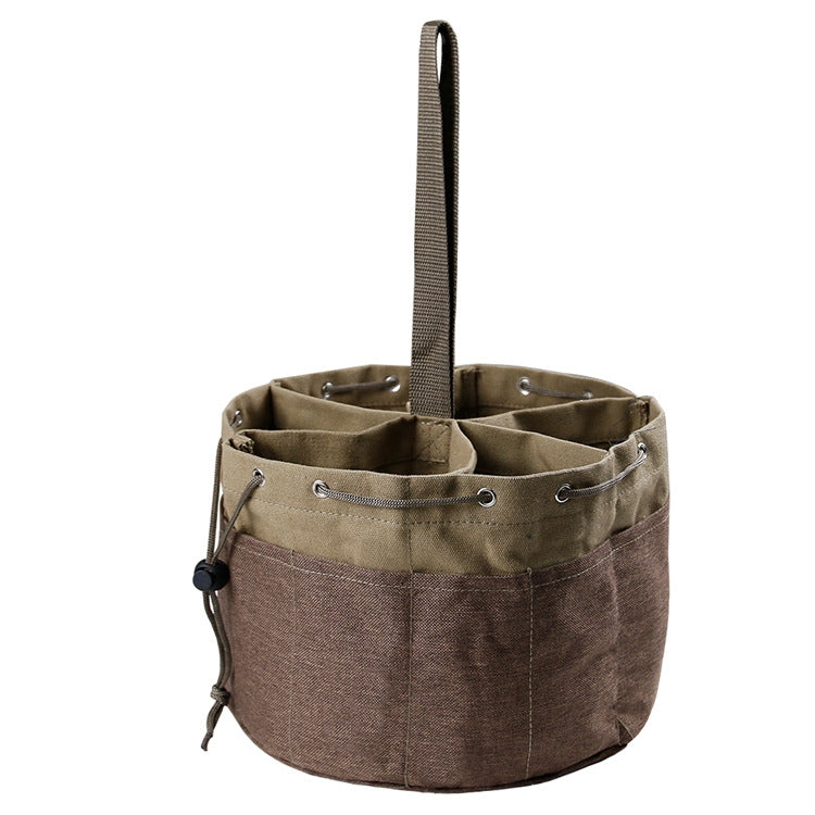 Canvas Cylinder Tool Bag Garden Hardware Tool Bag Portable Drawstring Tool Storage Bag, Specification: 24 x 24 x 18cm(Khaki)