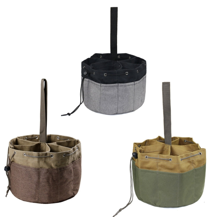 Canvas Cylinder Tool Bag Garden Hardware Tool Bag Portable Drawstring Tool Storage Bag, Specification: 24 x 24 x 18cm(Khaki)