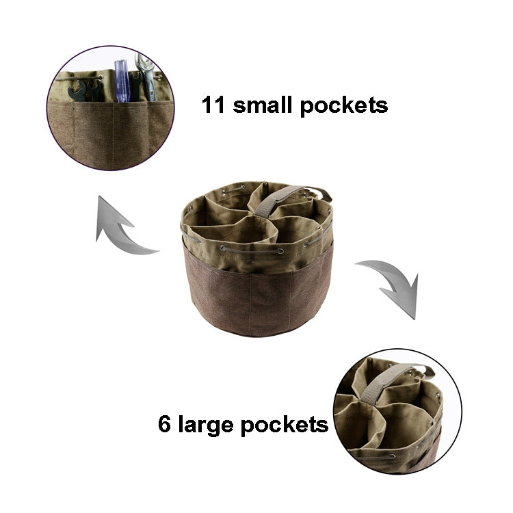 Canvas Cylinder Tool Bag Garden Hardware Tool Bag Portable Drawstring Tool Storage Bag, Specification: 24 x 24 x 18cm(Khaki)