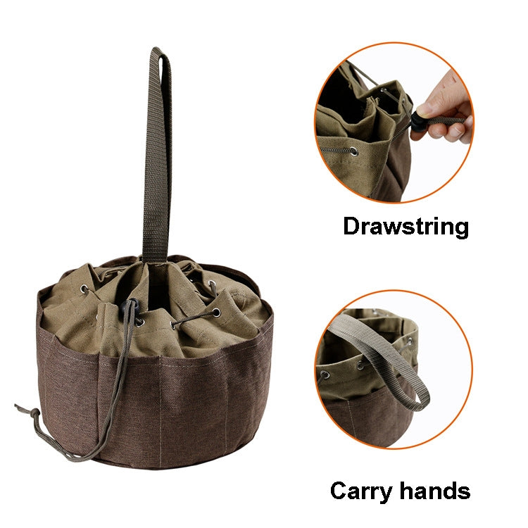 Canvas Cylinder Tool Bag Garden Hardware Tool Bag Portable Drawstring Tool Storage Bag, Specification: 24 x 24 x 18cm(Khaki)