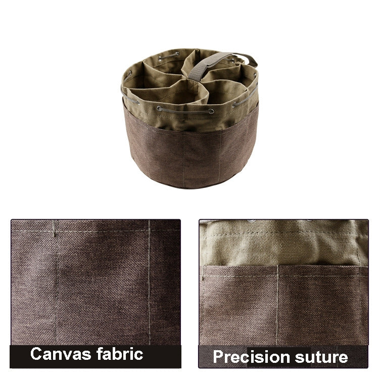 Canvas Cylinder Tool Bag Garden Hardware Tool Bag Portable Drawstring Tool Storage Bag, Specification: 24 x 24 x 18cm(Khaki)
