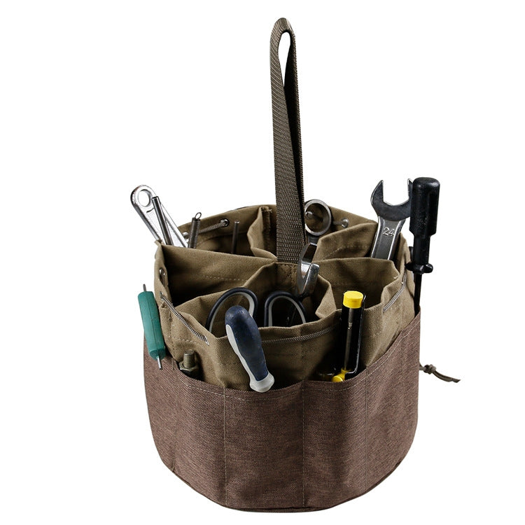 Canvas Cylinder Tool Bag Garden Hardware Tool Bag Portable Drawstring Tool Storage Bag, Specification: 24 x 24 x 18cm(Khaki)