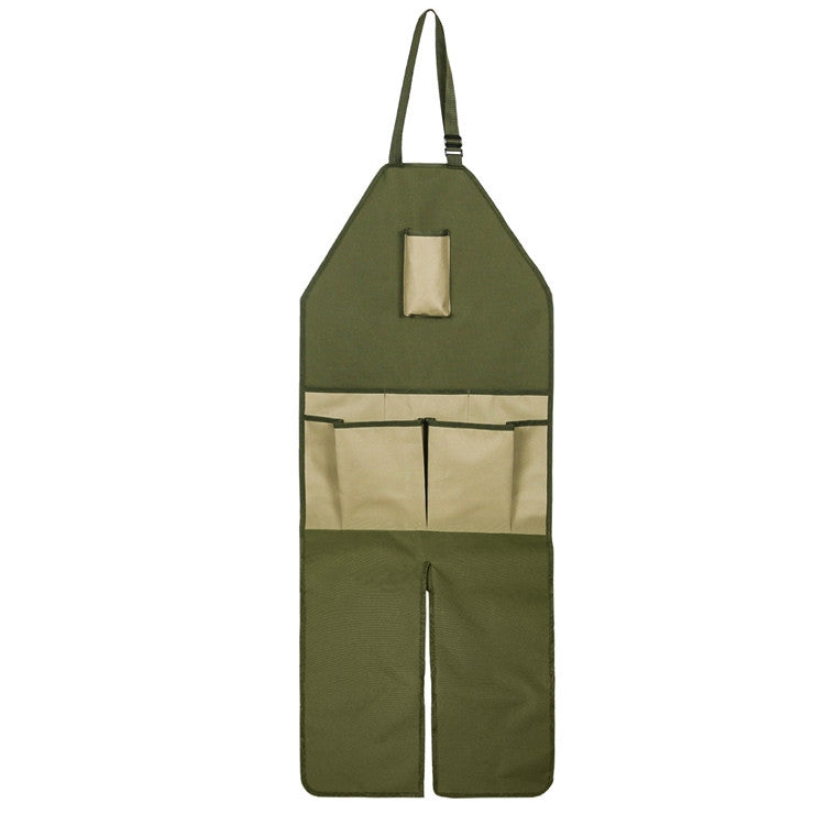 Garden Trimming Protective Apron Multi-Pocket Oxford Cloth Long Version Garden Leggings Apron(Military Green + Khaki)