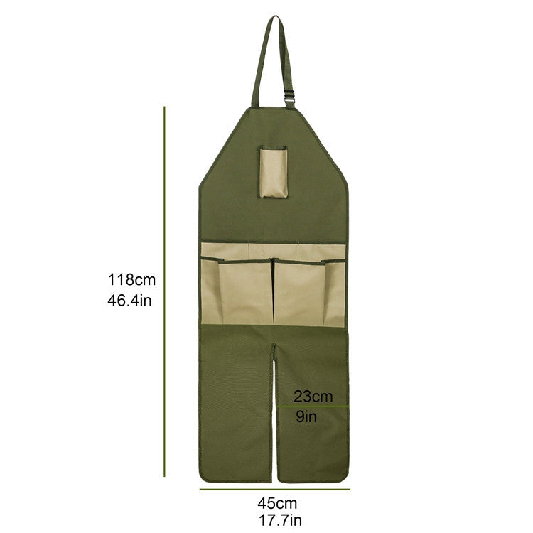 Garden Trimming Protective Apron Multi-Pocket Oxford Cloth Long Version Garden Leggings Apron(Military Green + Khaki)