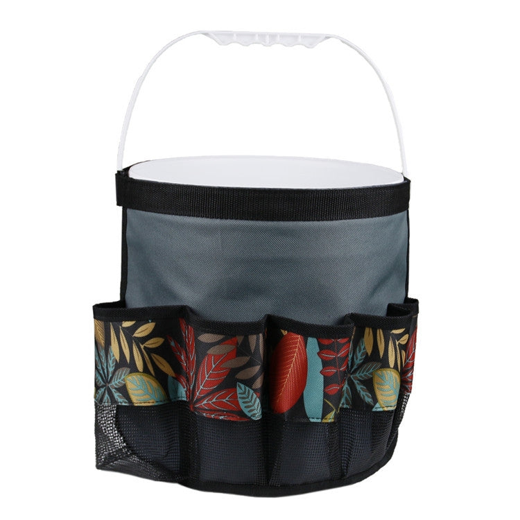 5 Gallon Oxford Cloth Round Bucket Garden Tool Bag Multi-Pocket Portable Outdoor Garden Tool Storage Bag(Gray Flower)