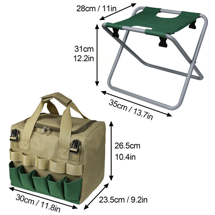 Detachable Garden Folding Stool Multifunctional Garden Tool Storage Bag Gardening Stool( Gray Tube)