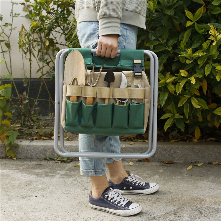 Detachable Garden Folding Stool Multifunctional Garden Tool Storage Bag Gardening Stool( Gray Tube)
