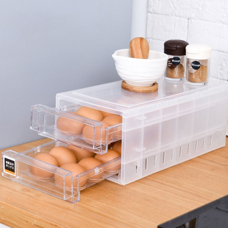 Double Layer 24 Grids Drawer Type Egg Storage Box Can Stack The Kitchen Refrigerator Fresh-Keeping Box(Transparent)