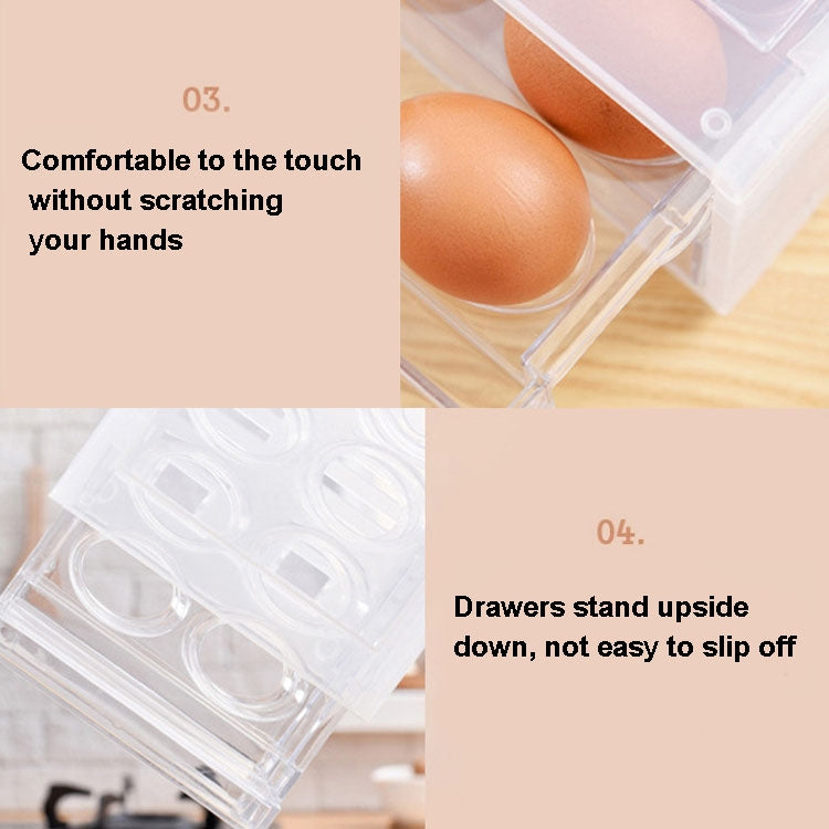 Double Layer 24 Grids Drawer Type Egg Storage Box Can Stack The Kitchen Refrigerator Fresh-Keeping Box(Transparent)