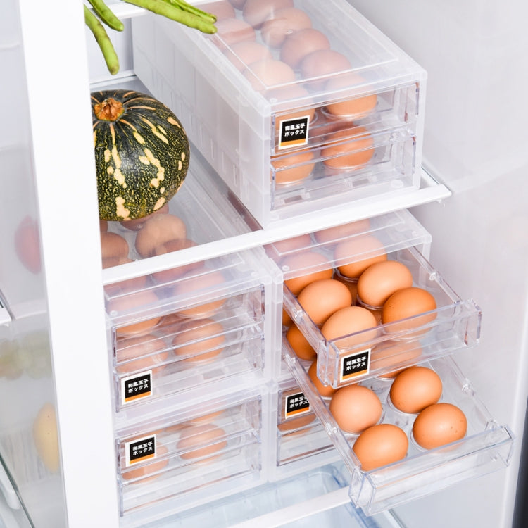 Double Layer 24 Grids Drawer Type Egg Storage Box Can Stack The Kitchen Refrigerator Fresh-Keeping Box(Transparent)