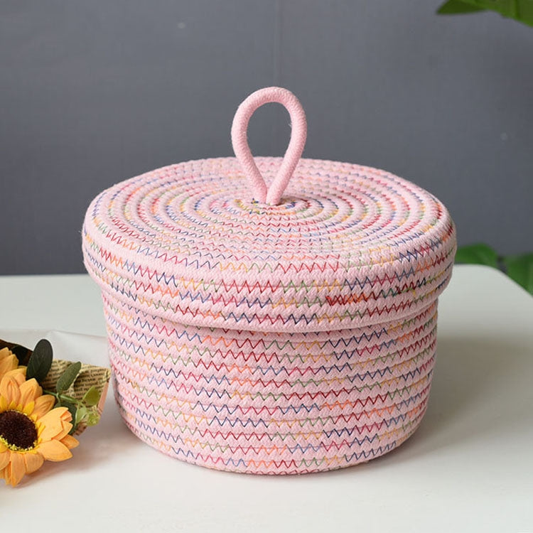 Cotton Rope Storage Basket Storage Frame Woven Foldable Basket Bedside Rattan Storage Basket, Specification: 18 x 12cm(Round Pink)