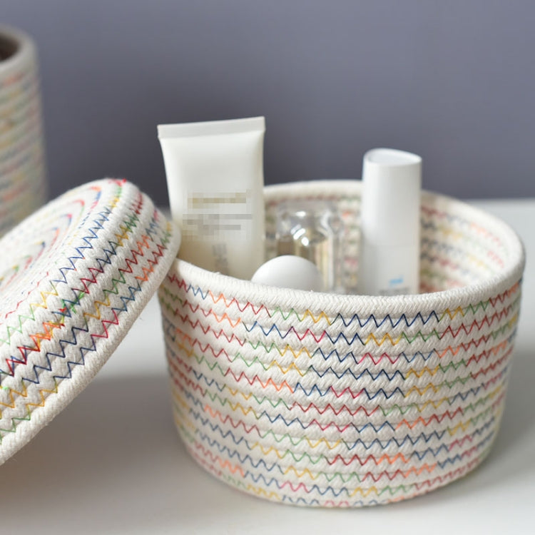Cotton Rope Storage Basket Storage Frame Woven Foldable Basket Bedside Rattan Storage Basket, Specification: 18 x 12cm(Round Pink)