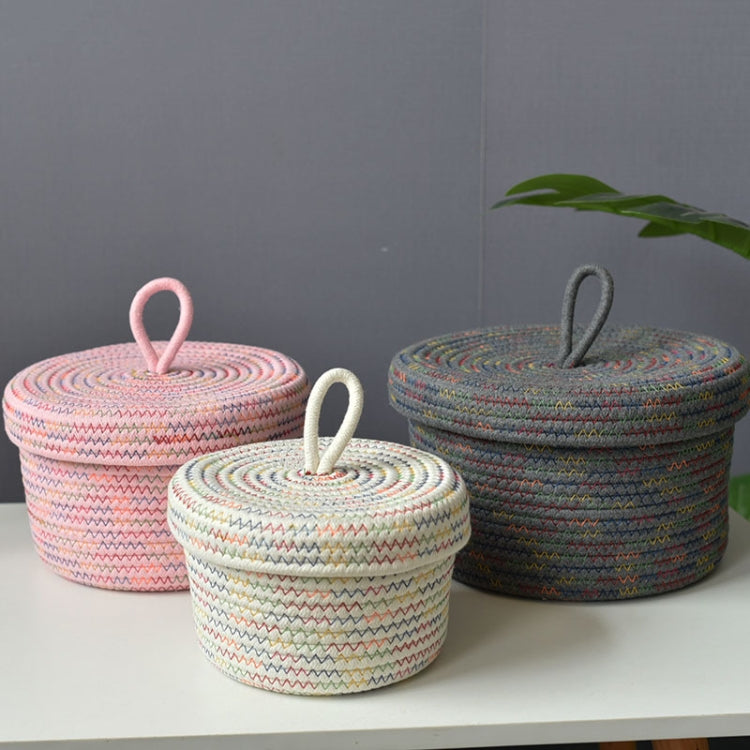 Cotton Rope Storage Basket Storage Frame Woven Foldable Basket Bedside Rattan Storage Basket, Specification: 22 x 14cm(Round Pink)