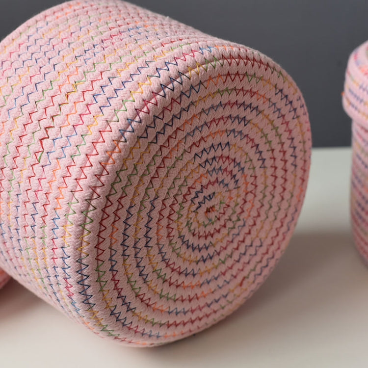 Cotton Rope Storage Basket Storage Frame Woven Foldable Basket Bedside Rattan Storage Basket, Specification: 22 x 14cm(Round Pink)