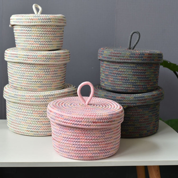 Cotton Rope Storage Basket Storage Frame Woven Foldable Basket Bedside Rattan Storage Basket, Specification: 22 x 14cm(Round Pink)