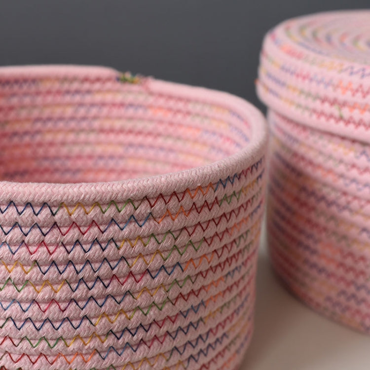 Cotton Rope Storage Basket Storage Frame Woven Foldable Basket Bedside Rattan Storage Basket, Specification: 26 x 16cm(Round Pink)