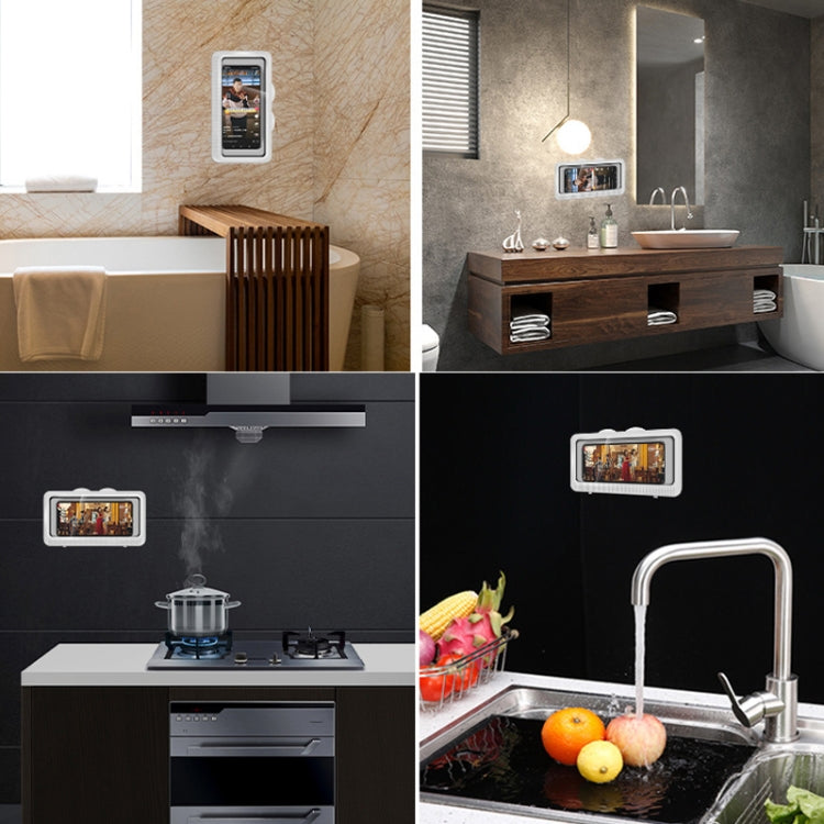 2 PCS Bathroom Waterproof Mobile Phone Box Bracket Touch Screen Shower Wall-Mounted Punch-Free Chasing Drama Bracket Suitable For Mobile Phones Within 7 Inch(White Cat Ear)