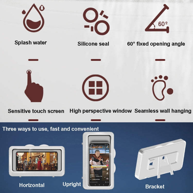 2 PCS Bathroom Waterproof Mobile Phone Box Bracket Touch Screen Shower Wall-Mounted Punch-Free Chasing Drama Bracket Suitable For Mobile Phones Within 7 Inch(White Cat Ear)