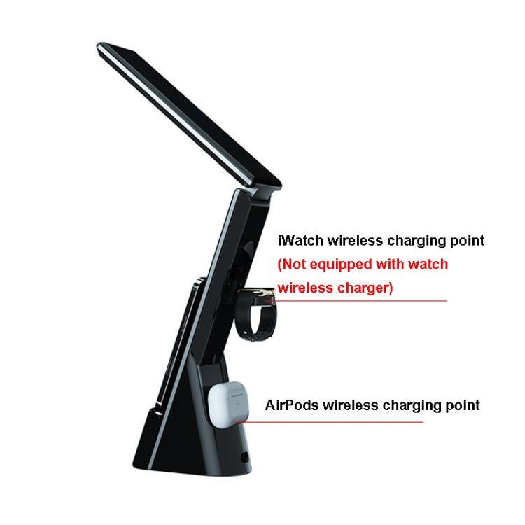 N61 3 in 1 Wireless Charger Folding Eye Protection Desk Lamp with Clock & Alarm Function(Black)