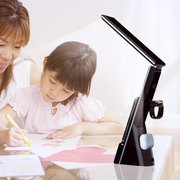 N61 3 in 1 Wireless Charger Folding Eye Protection Desk Lamp with Clock & Alarm Function(Black)