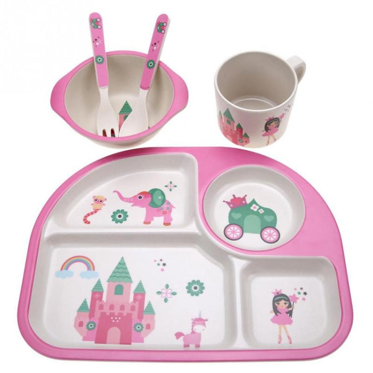 5 PCS/set Eco-friendly Bamboo Fiber Baby Plate Dishes 4 Slots Children Tableware Dishes Dinnerware