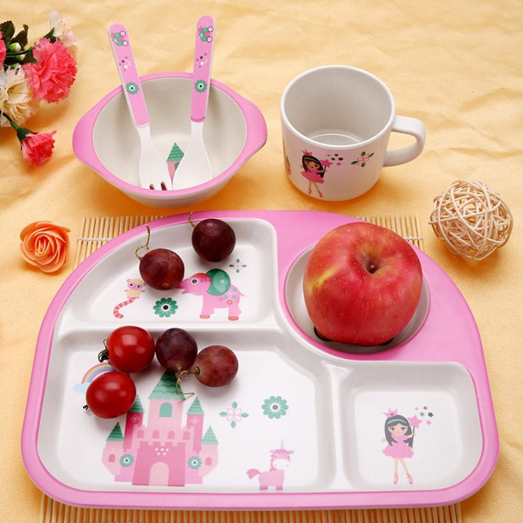 5 PCS/set Eco-friendly Bamboo Fiber Baby Plate Dishes 4 Slots Children Tableware Dishes Dinnerware