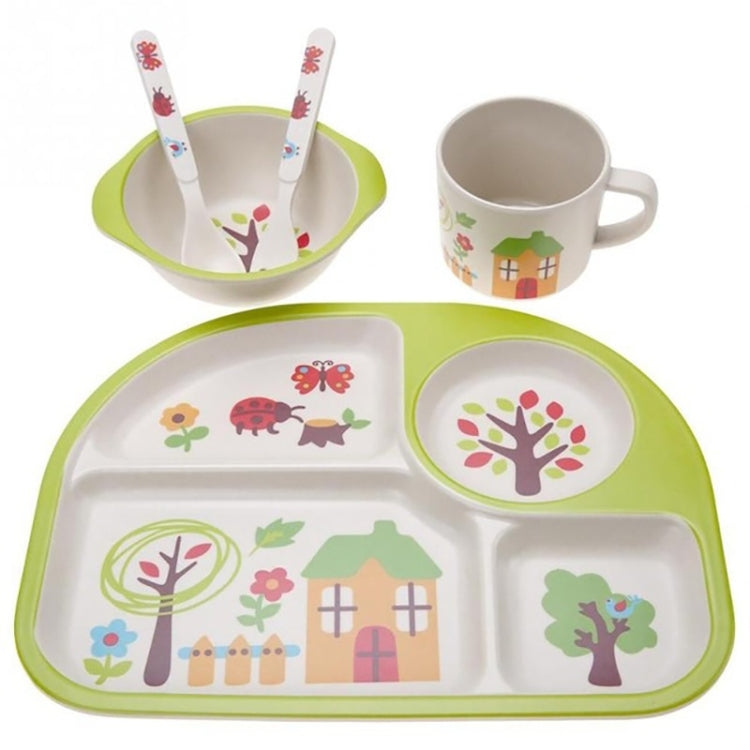 5 PCS/set Eco-friendly Bamboo Fiber Baby Plate Dishes 4 Slots Children Tableware Dishes Dinnerware