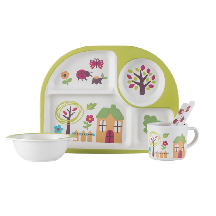 5 PCS/set Eco-friendly Bamboo Fiber Baby Plate Dishes 4 Slots Children Tableware Dishes Dinnerware
