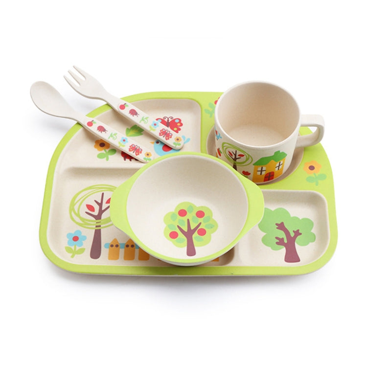 5 PCS/set Eco-friendly Bamboo Fiber Baby Plate Dishes 4 Slots Children Tableware Dishes Dinnerware