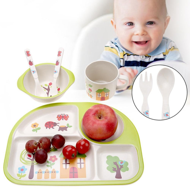 5 PCS/set Eco-friendly Bamboo Fiber Baby Plate Dishes 4 Slots Children Tableware Dishes Dinnerware