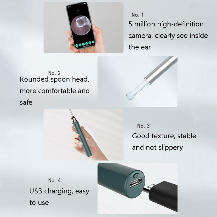 FY-B600 Intelligent WiFi Wireless Earpick HD Luminous Visual Earpick(Ink Green)