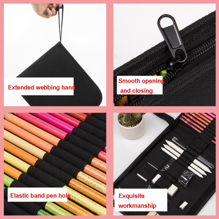 2 PCS 36-Hole Canvas Folding Pen Curtain Sketch Pencil Color Lead Storage Bag(Black)