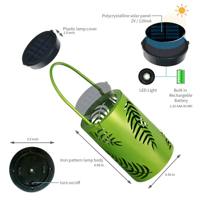 L3337 Solar Lawn Light Outdoor Waterproof Garden Decoration Hollow Leaf Iron Lantern(Green)