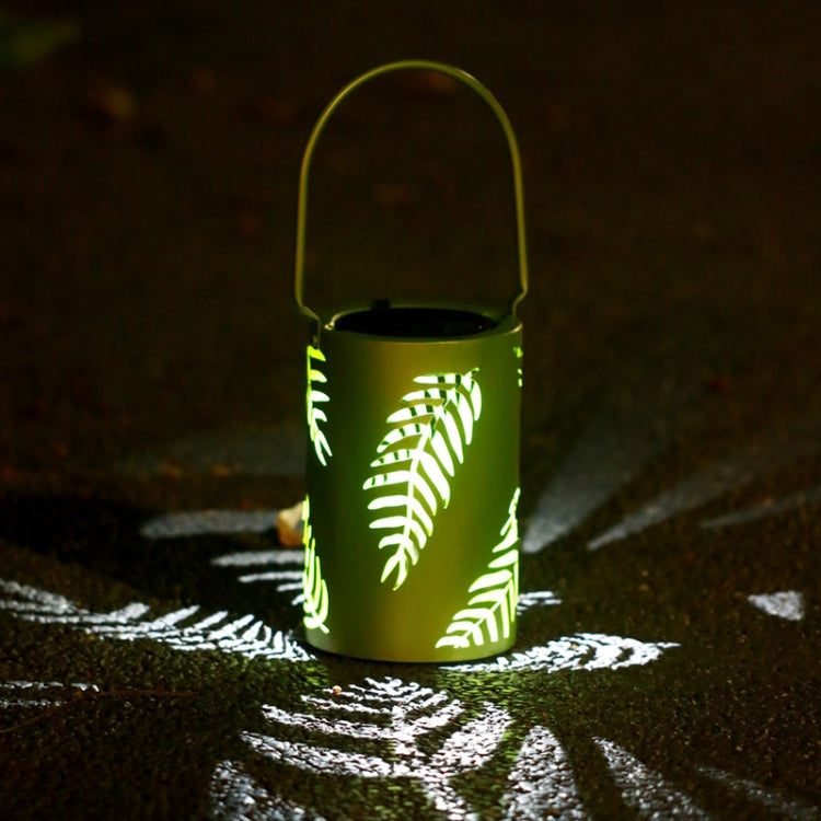 L3337 Solar Lawn Light Outdoor Waterproof Garden Decoration Hollow Leaf Iron Lantern(Green)