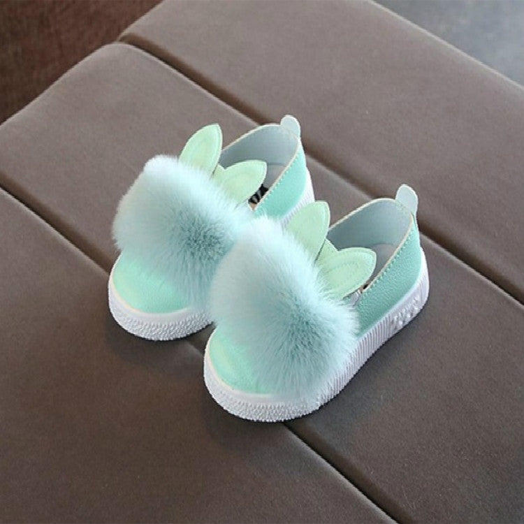 Girls Rabbit Ears Furry Flat Bottom Shoes, Shoe Size:25