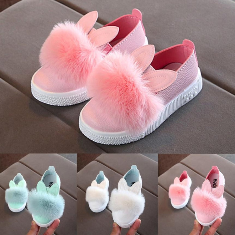 Girls Rabbit Ears Furry Flat Bottom Shoes, Shoe Size:25