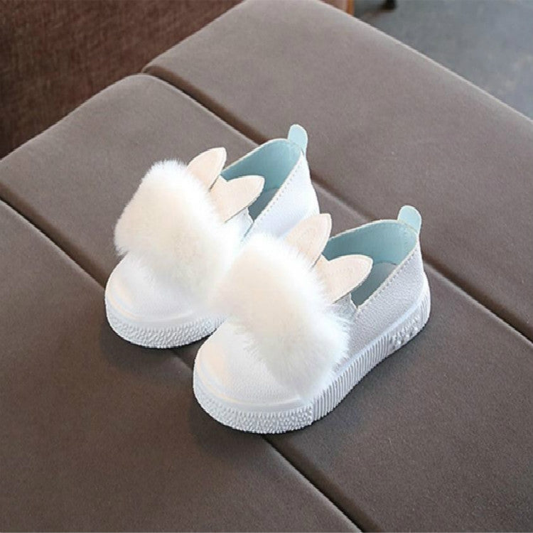 Girls Rabbit Ears Furry Flat Bottom Shoes, Shoe Size:25