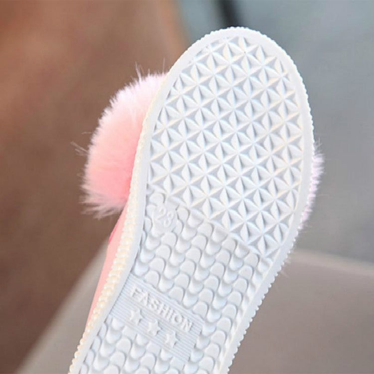 Girls Rabbit Ears Furry Flat Bottom Shoes, Shoe Size:25