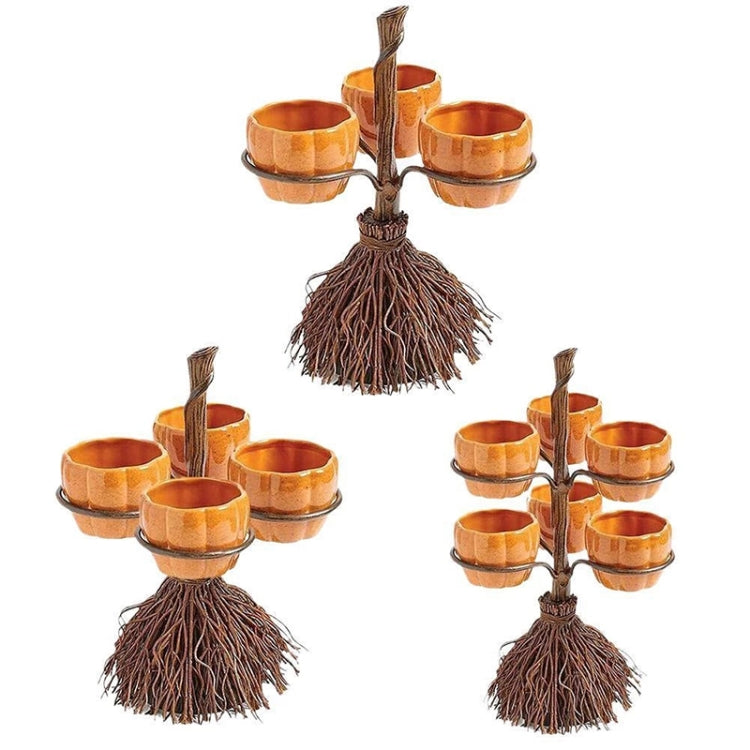 Halloween Pumpkin Snack Bowl Stand Decorative Storage Rack,Style: Three Cups Set