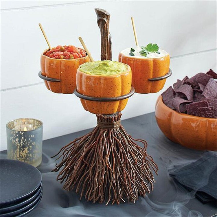 Halloween Pumpkin Snack Bowl Stand Decorative Storage Rack,Style: Three Cups Set
