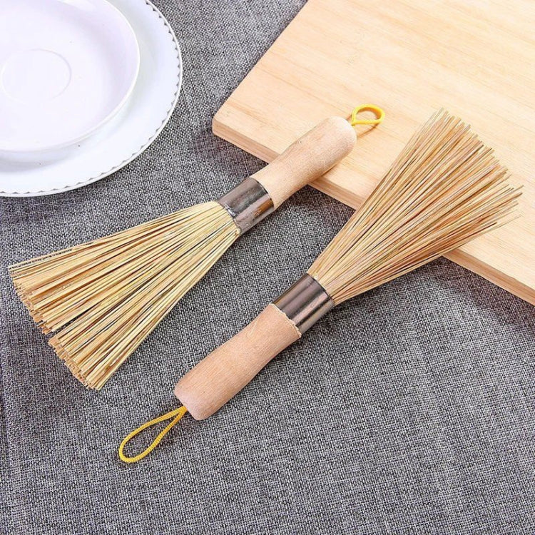4 PCS SYRY-014 Hung Natural Bamboo Wood Long-Handled Bamboo Brush Kitchen Cleaning Brush Dishwashing Pot Rattan Handle Brush(Wood Color)