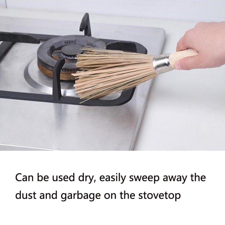 4 PCS SYRY-014 Hung Natural Bamboo Wood Long-Handled Bamboo Brush Kitchen Cleaning Brush Dishwashing Pot Rattan Handle Brush(Wood Color)