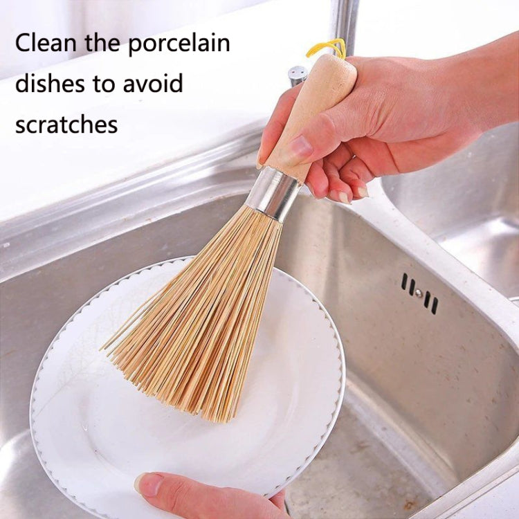 4 PCS SYRY-014 Hung Natural Bamboo Wood Long-Handled Bamboo Brush Kitchen Cleaning Brush Dishwashing Pot Rattan Handle Brush(Wood Color)