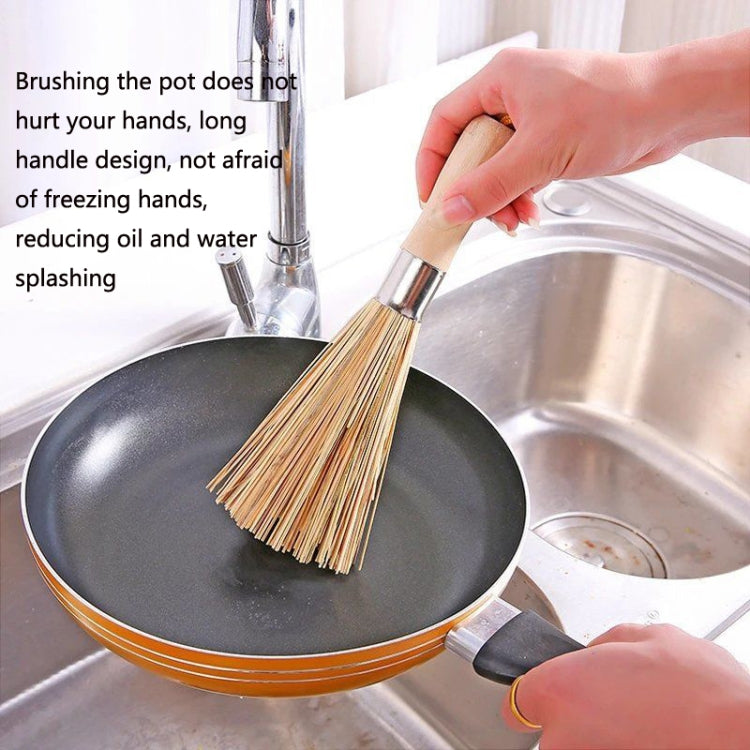 4 PCS SYRY-014 Hung Natural Bamboo Wood Long-Handled Bamboo Brush Kitchen Cleaning Brush Dishwashing Pot Rattan Handle Brush(Wood Color)