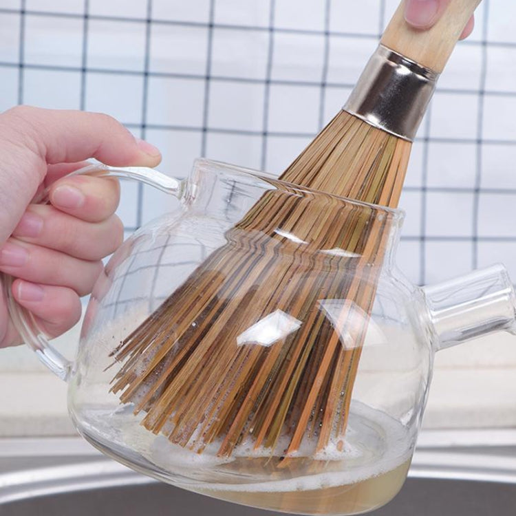 4 PCS SYRY-014 Hung Natural Bamboo Wood Long-Handled Bamboo Brush Kitchen Cleaning Brush Dishwashing Pot Rattan Handle Brush(Wood Color)