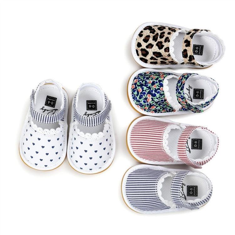 Floral Stripe Heart Baby Girls Sandals Cotton Fabric Rubber Sole Crib Shoes