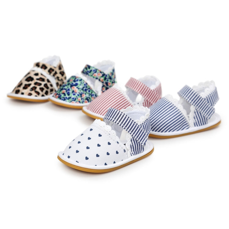 Floral Stripe Heart Baby Girls Sandals Cotton Fabric Rubber Sole Crib Shoes