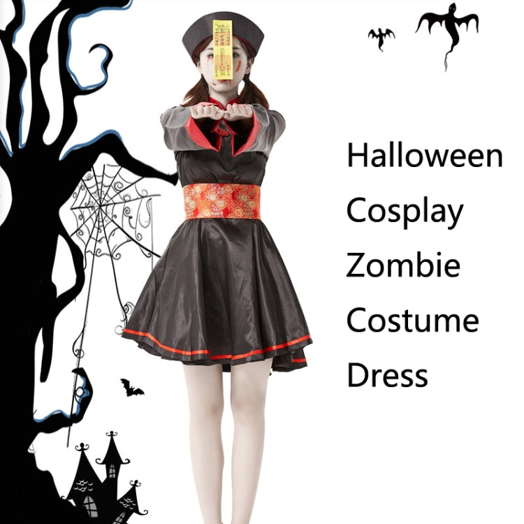 1794 Retro Embroidery Printed Zombie Vampire Costume Halloween Cosplay Zombie Costume Dress, Size: One Size(Black)
