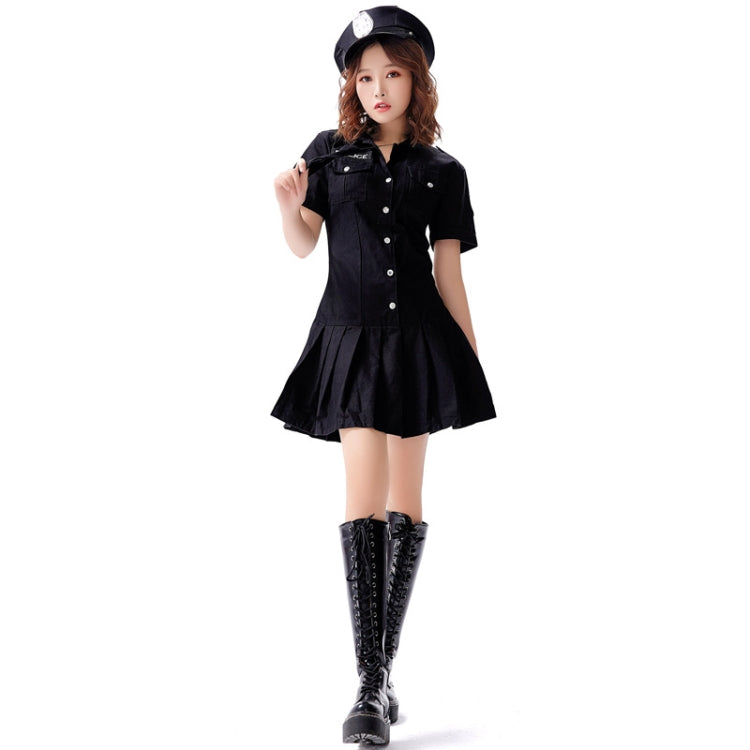 8331 Cotton Tie Policewoman Costume Halloween Bar Nightclub Uniform Set, Size: