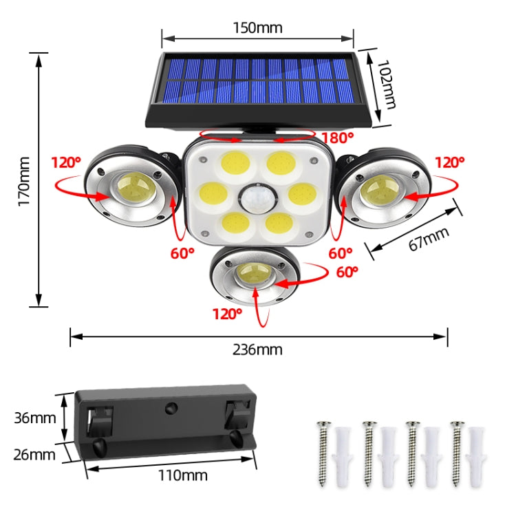 TG-TY051 4-Head Rotatable Solar Wall Light Body Sensor Outdoor Garden Waterproof Corridor Garden Lighting Street Light, Spec: 102 COB